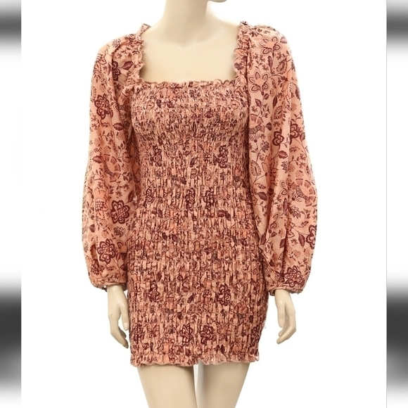 Free People Smock It To Me Dress Apricot Rust Size Small - Picture 8 of 13